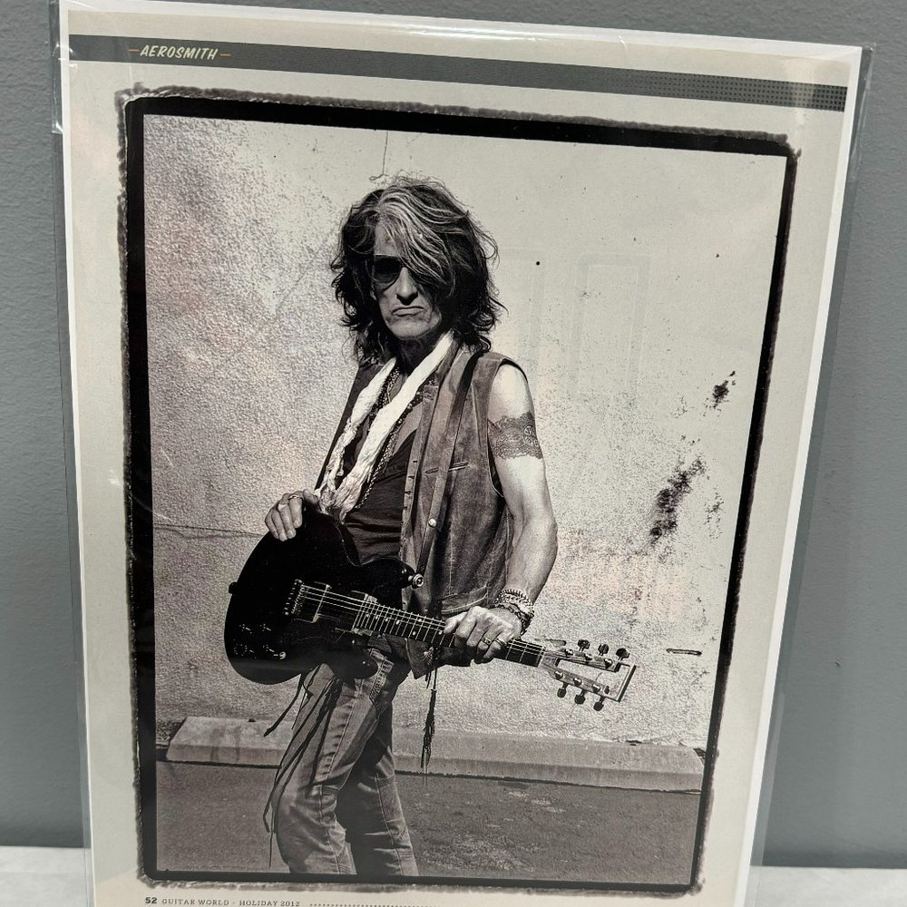 Joe Perry of Aerosmith - Music Print Ad B&W Photo - 2012